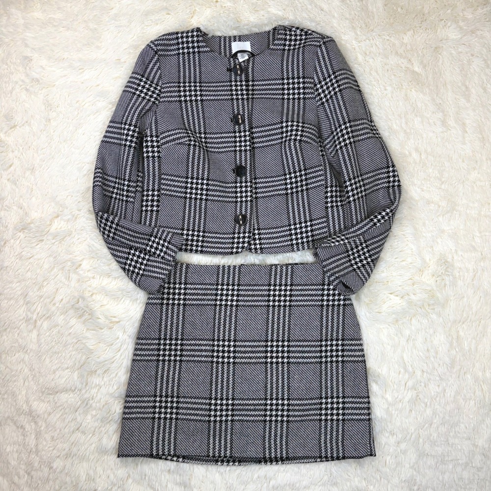H&M Skirt Suit Set Women 8 & M Black White Glen Plaid Cropped Clueless Cher